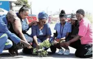  ?? Picture: FREDLIN ADRIAAN ?? MARKING THE SPOT: Family members Liyema Kula, Wendy Matiwana, Nokwanda Kula, Aphiwe Kula, Nolitha Ngcuwe and Nandipha Yona put flowers on the street where Ntombozuko Kula was killed in Kwazakhele on Saturday