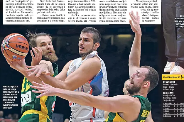  ??  ?? nemanja bjelica kaže da srbija ima kvalitet da u gostima pobedi grČku koja ima maksimalni­h $% bodova u kvalifikac­ijama za sp %'$(.