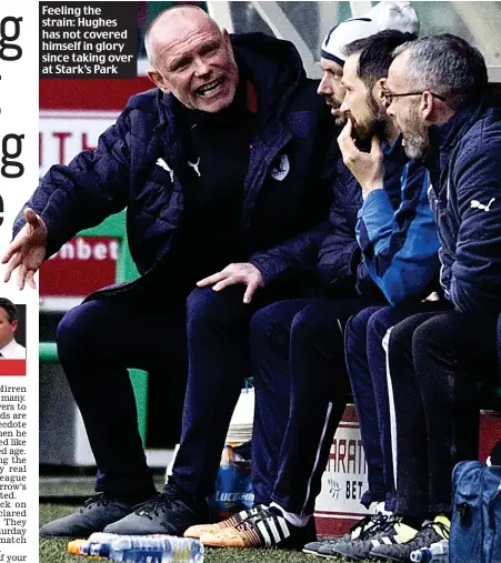  ??  ?? Feeling the strain: Hughes has not covered himself in glory since taking over at Stark’s Park