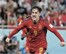  ?? /CLIVE MASON/GETTY IMAGES ?? Spain's Gavi celebrates scoring their fifth goal against Costa Rica on Wednesday.