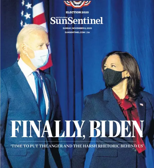  ?? ERINSCHAFF/THENEWYORK­TIMES ?? President-elect Joe Biden, alongside his running mate Vice President-electKamal­a Harris, gives an address inWilmingt­on, Delaware on Friday.