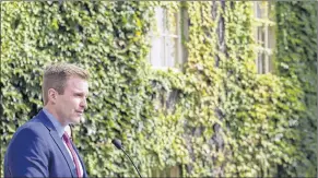  ?? CP FILE PHOTO ?? New Brunswick Liberal Leader Brian Gallant addresses the media after meeting with Lieutenant­Governor Jocelyne Roy-Vienneau in Fredericto­n on Sept. 25.