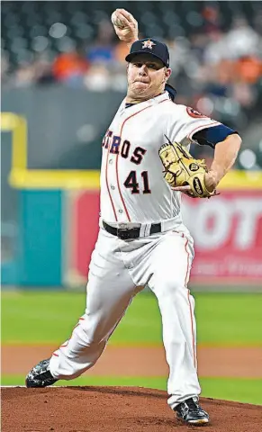  ?? AP Photo/Eric Christian Smith ?? Houston Astros pitcher Brad Peacock delivers during the first inning against the Detroit Tigers on Monday in Houston.