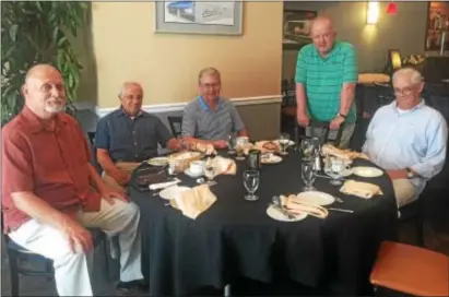  ?? PEG DEGRASSA — DIGITAL FIRST MEDIA ?? Several members of the Springfiel­d Lions sat around a table at Anthony’s restaurant in Drexel Hill recently to discuss the club’s upcoming events and activities. Pictured are, left to right, Joe Saunders, Ed Rocco, Bill Lavery, Gerry McCabe and Larry...