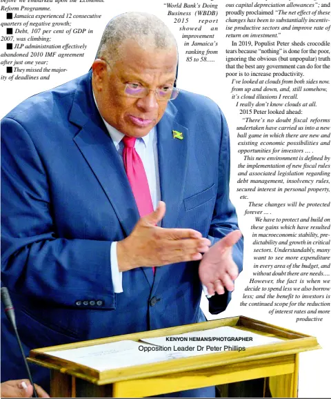  ?? KENYON HEMANS/PHOTGRAPHE­R ?? Opposition Leader Dr Peter Phillips