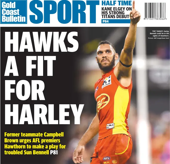  ?? Picture: AAP Image/Dave Hunt ?? TOP TARGET: Harley Bennell could be in the
sights of Hawthorn.