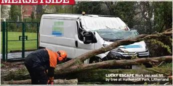  ?? ?? MERSEYSIDE
LUCKY ESCAPE Work van was hit by tree at Hatton Hill Park, Litherland