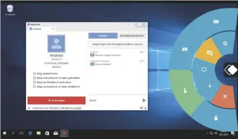  ??  ?? De remote-pc in de app van AnyDesk: het waaiermenu gaat open als je tikt op het zwart-witte AnyDesk-logo. Hieronder zitten de belangrijk­ste functies.
