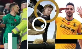  ?? Composite: Guardian Picture Desk ?? Newcastle's Kieran Trippier going berserk, Rick Dalton in Once Upon a Time in Hollywood, and Pablo Sarabia after scoring for Wolves.