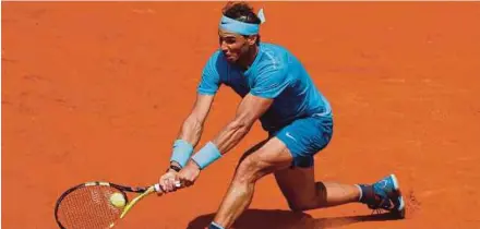  ?? REUTERS PIC ?? Rafael Nadal in action during his fourth round match against Maximilian Marterer in Paris yesterday.