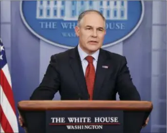  ?? ASSOCIATED PRESS ?? EPA Administra­tor Scott Pruitt speaks to the media in June during Brady Press Briefing Room of the White House in Washington. the daily briefing in the