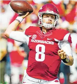  ?? UNIVERSITY OF ARKANSAS PHOTO ?? Arkansas senior quarterbac­k Austin Allen finished third in the SEC last season in efficiency and threw 15 touchdowns against ranked opponents, which tied for the lead among Bowl Subdivisio­n quarterbac­ks.