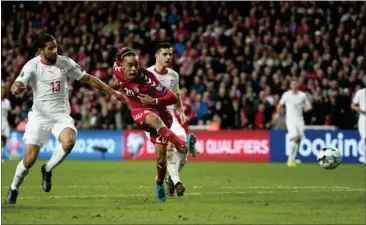  ?? FOTO: LARS POULSEN ?? Yussuf Poulsen scorede blot fem minutter før tid.