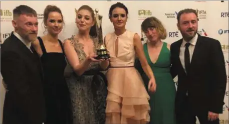  ??  ?? The team behind ‘A Date for Mad Mary’ pictured with their award at the IFTAs.