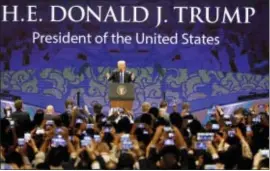  ?? ANTHONY WALLANCE — POOL PHOTO VIA AP ?? U.S. President Donald Trump speaks on the final day of the APEC CEO Summit on the sidelines of the Asia-Pacific Economic Cooperatio­n (APEC) leaders’ summit in Danang, Vietnam, Friday.