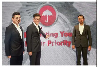  ??  ?? Top management: (from left) Berjaya Sompo chief distributi­on officer Stuart Chua, Tan and deputy chief executive officer Futoshi Hanahara at the briefing.