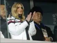  ?? NATACHA PISARENKO — THE ASSOCIATED PRESS ?? Ivanka Trump, U.S. President Donald Trump’s daughter applauds during the closing ceremony of the 2018 Winter Olympics in Pyeongchan­g, South Korea, Sunday. At rear right is Kim Yong Chol, vice chairman of North Korea’s ruling Workers’ Party Central...