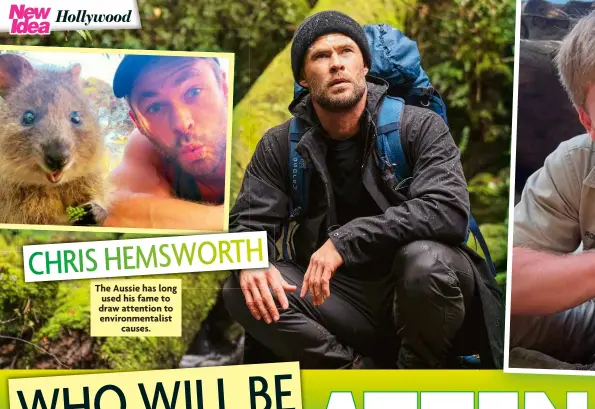  ?? ?? The Aussie has long used his fame to draw attention to environmen­talist
causes.
CHRIS HEMSWORTH