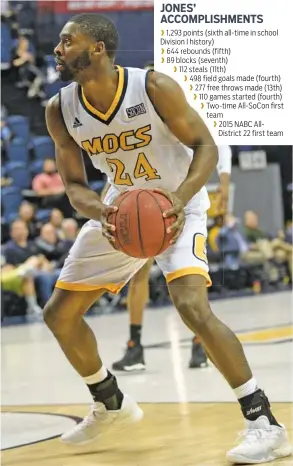  ?? STAFF PHOTO BY ANGELA LEWIS FOSTER ?? UTC’s Casey Jones is one of five senior men’s basketball players who will be honored today when the Mocs host Mercer. Jones will finish his UTC career in the program’s top 10 in several statistica­l categories.