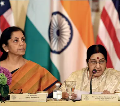  ?? GARY CAMERON/REUTERS ?? GIVE AND TAKE The US will be represente­d by Secretary of State Mike Pompeo and Secretary of Defense Jim Mattis; Defence Minister Nirmala Sitharaman and Foreign Minister Sushma Swaraj will lead the Indian side