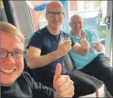  ?? ?? Three great accordioni­sts – Ian Smith, left, Stuart Cameron and Don MacDonald – enjoying a dram over the football to celebrate Don’s 60th birthday.