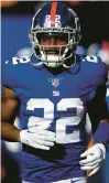  ?? ADAM HUNGER/AP ?? Giants cornerback Adoree’ Jackson takes the field to face the Detroit Lions in in East Rutherford, N.J.