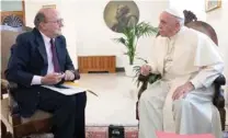  ?? - Vatican Media handout via Reuters ?? CANDID: Pope Francis talks during an exclusive interview with Reuters at the Vatican on June 17, 2018.