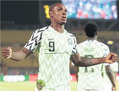  ??  ?? Nigeria’s Odion Ighalo celebrates scoring a goal at the 2019 Africa Cup of Nations.
