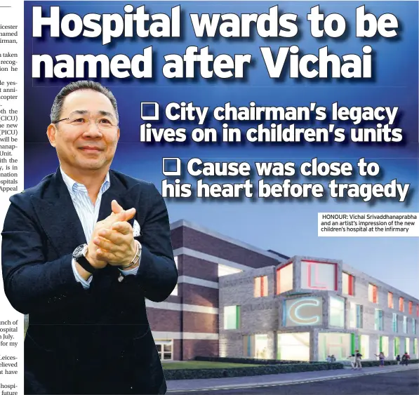  ??  ?? HONOUR: Vichai Srivaddhan­aprabha and an artist’s impression of the new children’s hospital at the infirmary