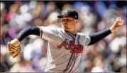  ?? MATTHEW STOCKMAN / GETTY IMAGES ?? Braves starter Sean Newcomb retired 16 consecutiv­e batters – nine via strikeouts – at one point Sunday against the Rockies.