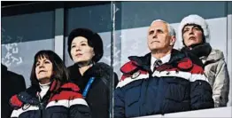  ?? MATTHIAS HANGST/GETTY ?? Vice President Mike Pence, front right, and North Korean leader Kim Jong Un’s sister Kim Yo Jong, back left, watch during the opening ceremony on Friday at the Olympics.