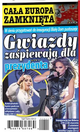  ??  ?? Amerykańsk­i hymn podczas uroczystoś­ci odśpiewa Lady Gaga (35 l.)
Inauguracj­ę Joe Bidena (79 l.) 20 stycznia uświetni występem Jennifer Lopez (51 l.)