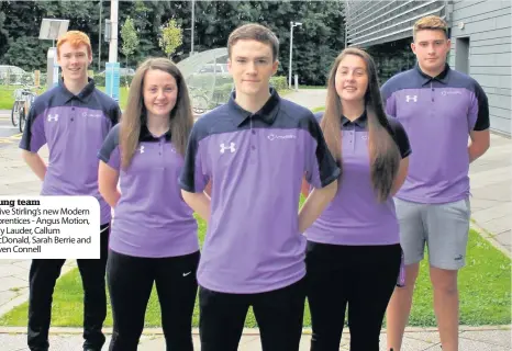  ??  ?? Young team Active Stirling’s new Modern Apprentice­s - Angus Motion, Carly Lauder, Callum MacDonald, Sarah Berrie and Steven Connell