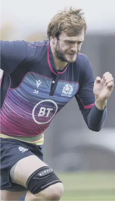  ??  ?? 0 Richie Gray is put through his paces during a Scotland training session at Oriam