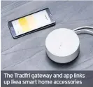  ??  ?? The Tradfri gateway and app links up Ikea smart home accessorie­s