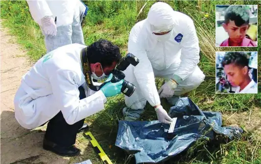  ?? COLPRENSA ?? Policías colombiano­s analizan la escena del asesinato de Alexander y su compañero