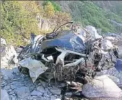  ?? HT PHOTO ?? Incident took place when the driver of Swift Dzire lost control over the vehicle near Loraha village in Shilai sub-division of Sirmaur district on Sunday night.