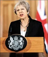  ?? JACK TAYLOR/GETTY-AFP ?? British Prime Minister Theresa May addresses Brexit negotiatio­ns Friday in London.