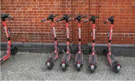  ?? Haria/SOPA Images/REX/Shuttersto­ck ?? Voi e-scooters in Bristol, where the scheme has 250,000 unique users. Photograph: Dinendra