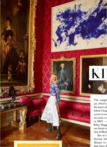  ??  ?? From top: Maartje Verhoef with Yves Klein’s ‘Jonathan Swift’ at Blenheim Palace (page 166). ‘Study for DO I’ by Anni Albers (page 220). ‘Couturerep­ort’ (page 91)