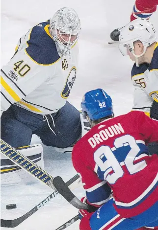  ?? GRAHAM HUGHES /THE CANADIAN PRESS ?? Among many things going Montreal’s way Saturday was Jonathan Drouin clicking with new linemate Paul Byron. Drouin was named second star in Saturday’s game against the Sabres.