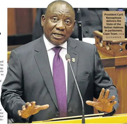  ?? /ESA ALEXANDER ?? President Cyril Ramaphosa delivers the State of the Nation Address in parliament, Cape Town.