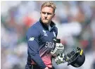  ??  ?? Tough times: Jason Roy departs after his dismissal for one yesterday