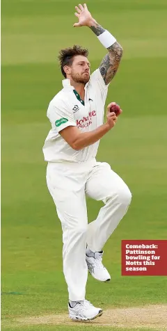  ??  ?? Comeback: Pattinson bowling for Notts this season