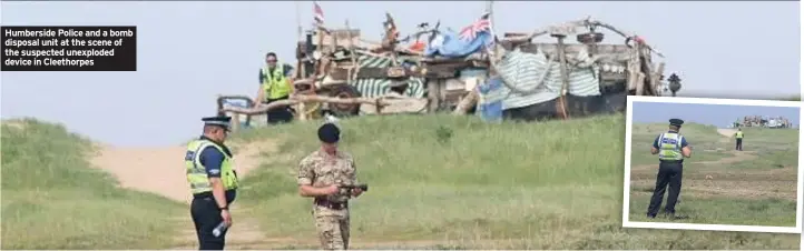  ??  ?? News Humberside Police and a bomb disposal unit at the scene of the suspected unexploded device in Cleethorpe­s