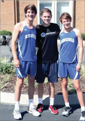  ??  ?? The Ringgold High School cross country seniors include (from left) Alex Bales, Jared Brunner and Ethan Rohrer. Not pictured are Lane Cates, Miranda Rich, Seth Pittman and Jacob Anderson. (Photo by Scott Herpst)