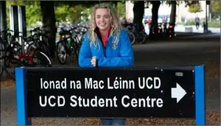  ??  ?? Rebecca Carter pictured in UCD on her first day of her Veterinary course.