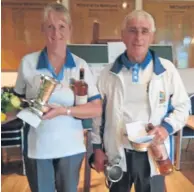  ??  ?? Monifieth Bowling Club Open Pairs winners Christene Connelly and George Ross.