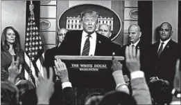  ?? EVAN VUCCI/AP ?? “I have never had so much support as I have in the last week over my stance for border security,” President Trump told reporters Thursday in the White House briefing room.