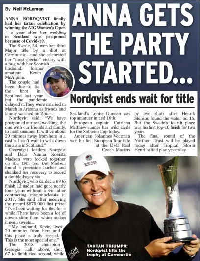  ??  ?? TARTAN TRIUMPH: Nordqvist lifts the trophy at Carnoustie